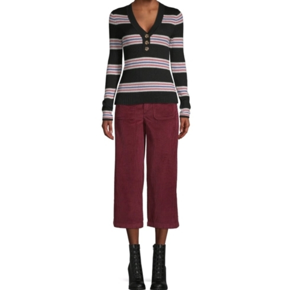 Per Se | Green Wide-Leg Cropped Corduroy Culottes - Picture 2 of 7